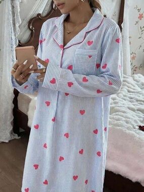 Striped Nightshirt with Pink Heart Print
